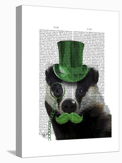 Badger with Green Top Hat and Moustache-Fab Funky-Stretched Canvas