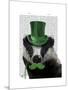 Badger with Green Top Hat and Moustache-Fab Funky-Mounted Art Print