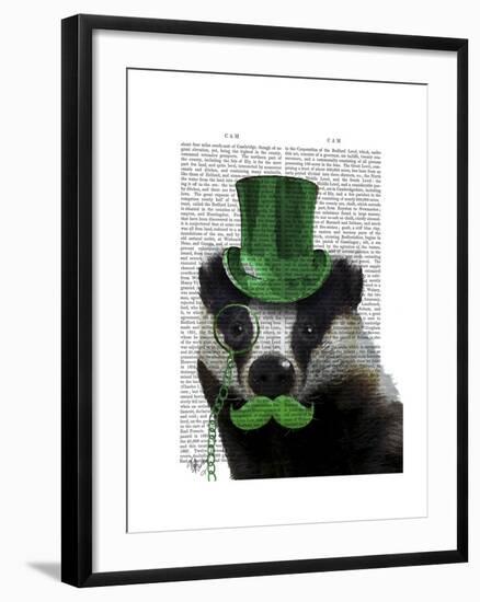 Badger with Green Top Hat and Moustache-Fab Funky-Framed Art Print