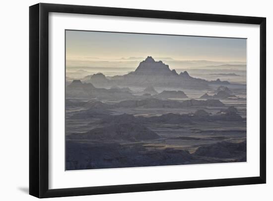 Badlands Layers on a Hazy Morning, Badlands National Park, South Dakota-James Hager-Framed Premium Photographic Print