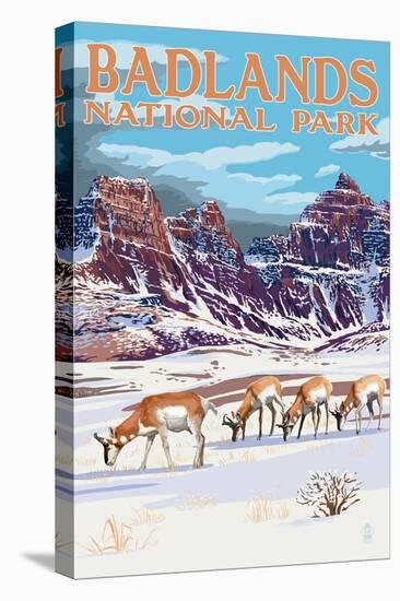 Badlands National Park, South Dakota - Antelope in Winter-Lantern Press-Stretched Canvas