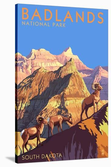 Badlands National Park, South Dakota - Bighorn Sheep-Lantern Press-Stretched Canvas