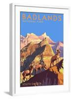 Badlands National Park, South Dakota - Bighorn Sheep-Lantern Press-Framed Art Print