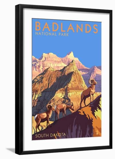 Badlands National Park, South Dakota - Bighorn Sheep-Lantern Press-Framed Art Print