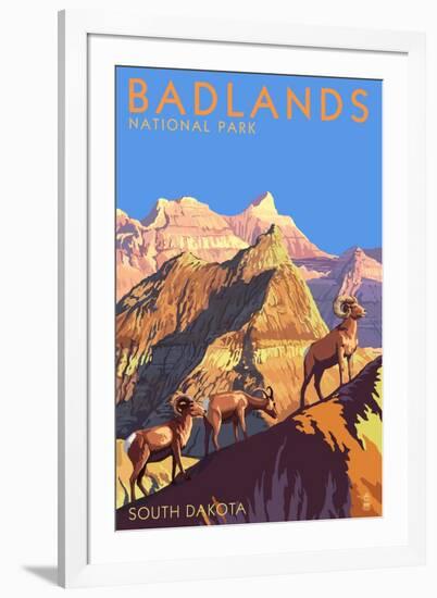 Badlands National Park, South Dakota - Bighorn Sheep-Lantern Press-Framed Art Print