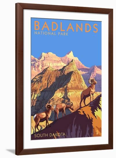 Badlands National Park, South Dakota - Bighorn Sheep-Lantern Press-Framed Art Print