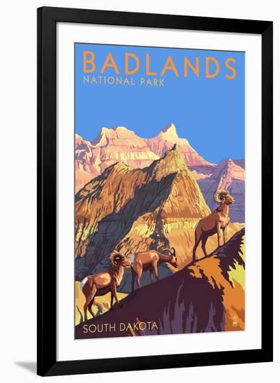 Badlands National Park, South Dakota - Bighorn Sheep-Lantern Press-Framed Art Print