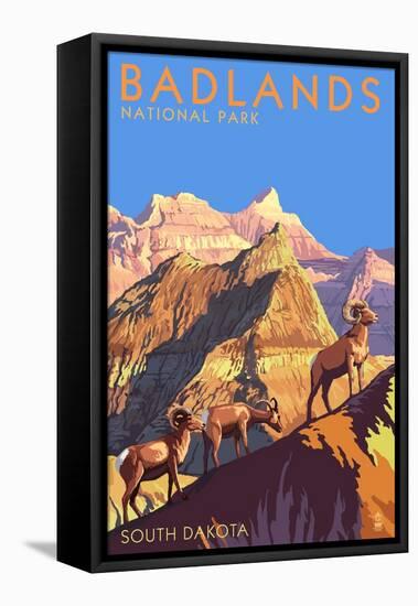 Badlands National Park, South Dakota - Bighorn Sheep-Lantern Press-Framed Stretched Canvas