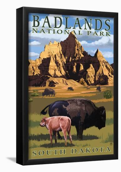 Badlands National Park, South Dakota - Bison Scene-null-Framed Poster