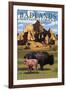 Badlands National Park, South Dakota - Bison Scene-Lantern Press-Framed Art Print