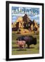 Badlands National Park, South Dakota - Bison Scene-Lantern Press-Framed Art Print