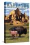 Badlands National Park, South Dakota - Bison Scene-Lantern Press-Stretched Canvas