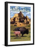 Badlands National Park, South Dakota - Bison Scene-Lantern Press-Framed Art Print