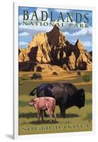 Badlands National Park, South Dakota - Bison Scene-Lantern Press-Framed Art Print
