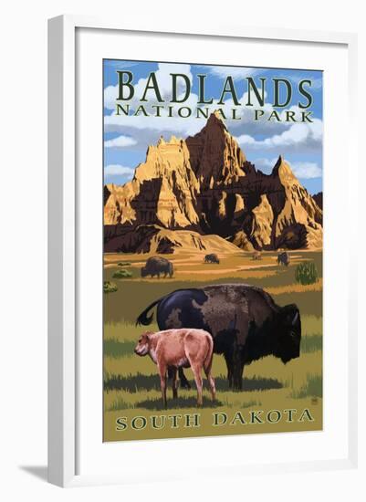 Badlands National Park, South Dakota - Bison Scene-Lantern Press-Framed Art Print