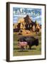 Badlands National Park, South Dakota - Bison Scene-Lantern Press-Framed Art Print