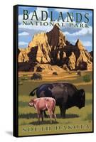 Badlands National Park, South Dakota - Bison Scene-Lantern Press-Framed Stretched Canvas