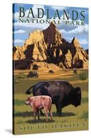 Badlands National Park, South Dakota - Bison Scene-Lantern Press-Stretched Canvas