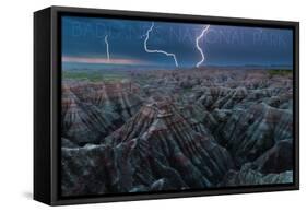 Badlands National Park, South Dakota - Lightning Storm-Lantern Press-Framed Stretched Canvas