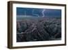 Badlands National Park, South Dakota - Lightning Storm-Lantern Press-Framed Art Print