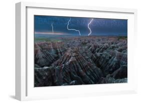 Badlands National Park, South Dakota - Lightning Storm-Lantern Press-Framed Art Print