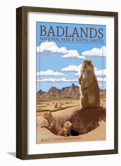 Badlands National Park, South Dakota - Prairie Dogs-Lantern Press-Framed Art Print