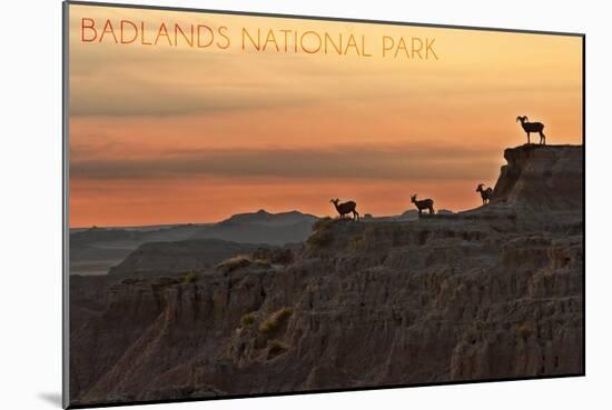 Badlands National Park, South Dakota - Rams on Ridge-Lantern Press-Mounted Art Print