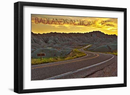 Badlands National Park, South Dakota - Road Scene-Lantern Press-Framed Art Print