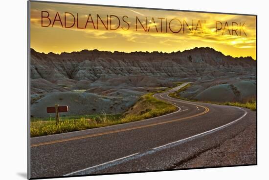 Badlands National Park, South Dakota - Road Scene-Lantern Press-Mounted Art Print