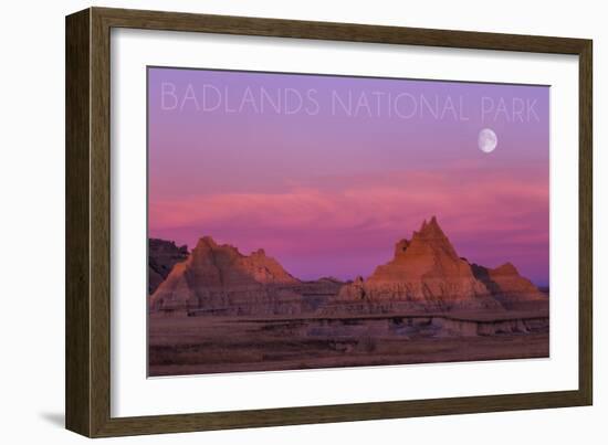 Badlands National Park, South Dakota - Sunset and Moon-Lantern Press-Framed Art Print