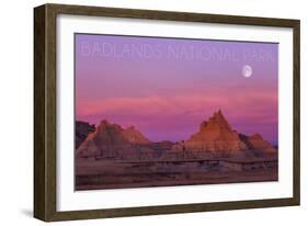 Badlands National Park, South Dakota - Sunset and Moon-Lantern Press-Framed Art Print