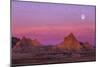 Badlands National Park, South Dakota - Sunset and Moon-Lantern Press-Mounted Art Print