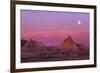 Badlands National Park, South Dakota - Sunset and Moon-Lantern Press-Framed Premium Giclee Print