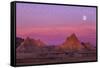 Badlands National Park, South Dakota - Sunset and Moon-Lantern Press-Framed Stretched Canvas