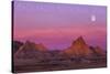 Badlands National Park, South Dakota - Sunset and Moon-Lantern Press-Stretched Canvas