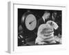 Bag of Checks Being Weighed on Scale at Bank-Herbert Gehr-Framed Photographic Print