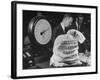 Bag of Checks Being Weighed on Scale at Bank-Herbert Gehr-Framed Photographic Print