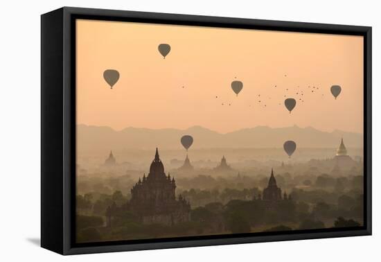 Bagan, balloons flying over ancient temples-Sarawut Intarob-Framed Stretched Canvas