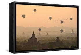 Bagan, balloons flying over ancient temples-Sarawut Intarob-Framed Stretched Canvas