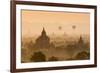 Bagan, Mandalay region, Myanmar (Burma). Pagodas and temples with balloons at sunrise.-Marco Bottigelli-Framed Photographic Print