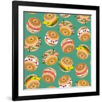 Bagels with Various Topping. Seamless Background Pattern. Vector Illustration-NGvozdeva-Framed Art Print