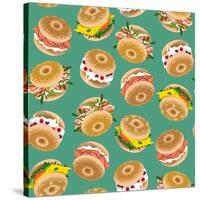 Bagels with Various Topping. Seamless Background Pattern. Vector Illustration-NGvozdeva-Stretched Canvas