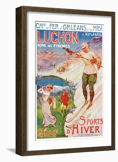 Bagnares-De-Luchon, France - Views of Golfing and Skiing, Orleans Railway Postcard, c.1920-Lantern Press-Framed Art Print