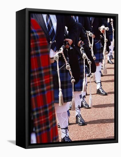 Bagpipe Players with Traditional Scottish Uniform, Glasgow, Scotland, United Kingdom, Europe-Yadid Levy-Framed Stretched Canvas