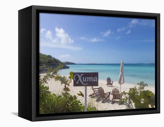 Bahamas, Exuma Island. Chairs on Beach-Don Paulson-Framed Stretched Canvas