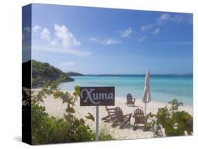 Bahamas, Exuma Island. Chairs on Beach-Don Paulson-Stretched Canvas