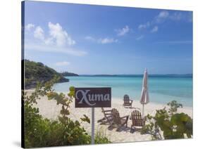 Bahamas, Exuma Island. Chairs on Beach-Don Paulson-Stretched Canvas