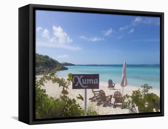 Bahamas, Exuma Island. Chairs on Beach-Don Paulson-Framed Stretched Canvas