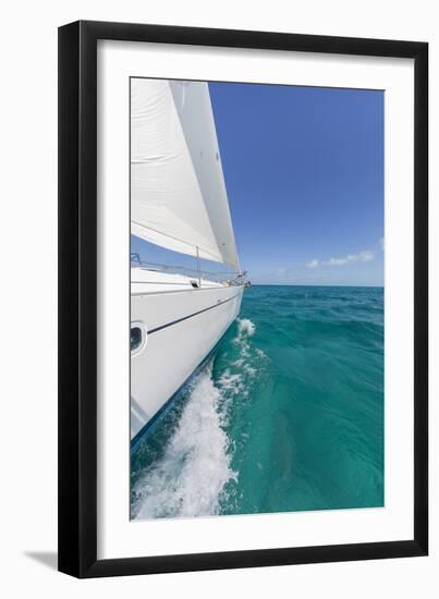 Bahamas, Exuma Island. Sailboat under Sail in Ocean-Don Paulson-Framed Photographic Print