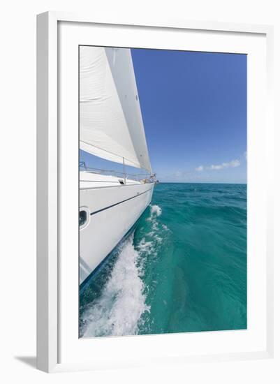 Bahamas, Exuma Island. Sailboat under Sail in Ocean-Don Paulson-Framed Photographic Print